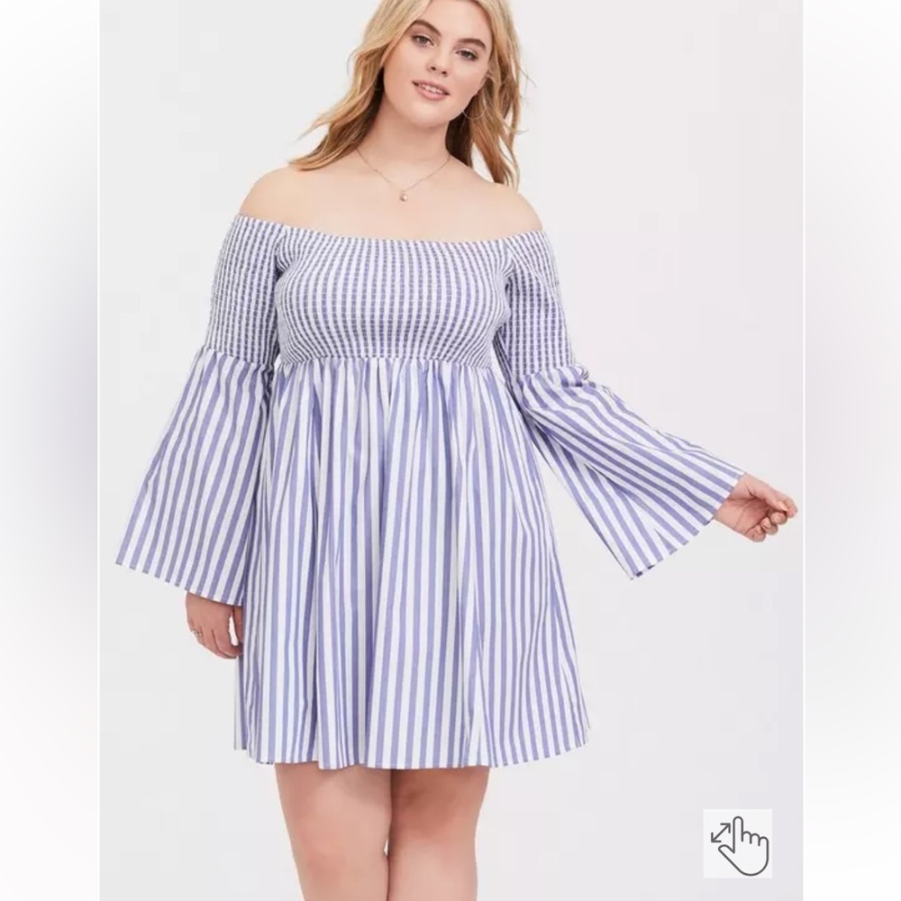 Torrid Blue Stripe Smocked Skater Dress